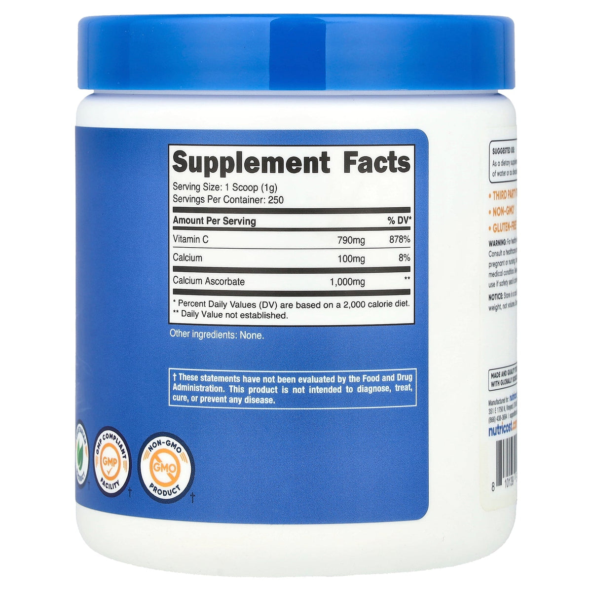 Nutricost, Calcium Ascorbate, Unflavored, 8.9 oz (250 g)