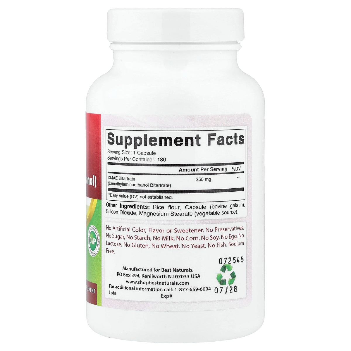Best Naturals, DMAE, 250 mg, 180 Capsules