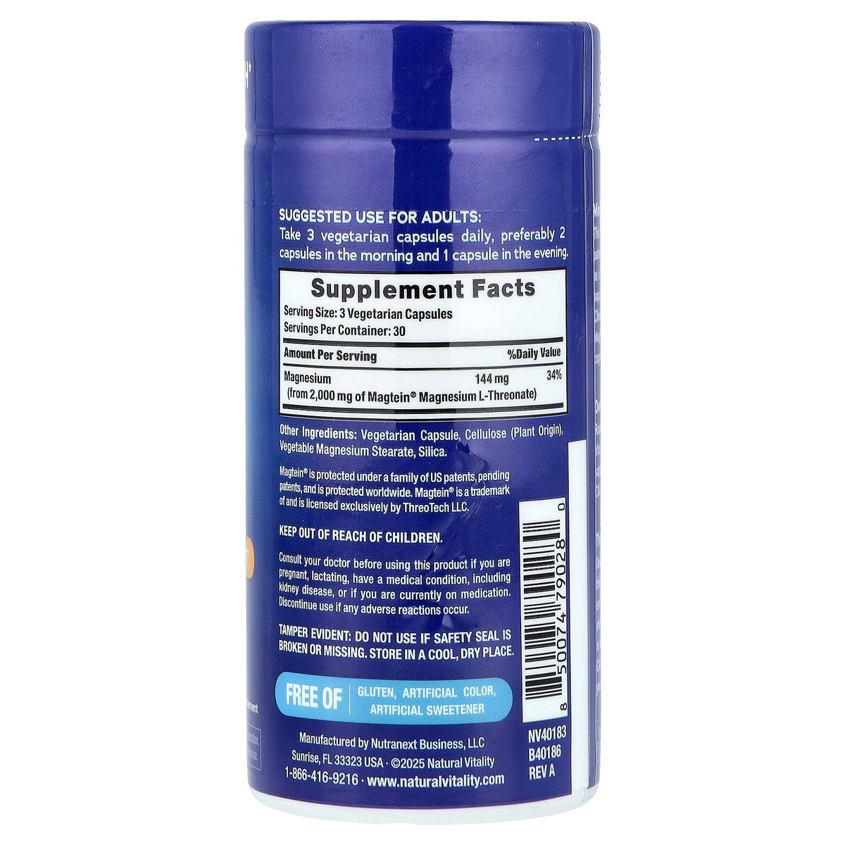 Natural Vitality, Calm®, Magtein®, Magnesium L-Threonate, 90 Vegetarian Capsules