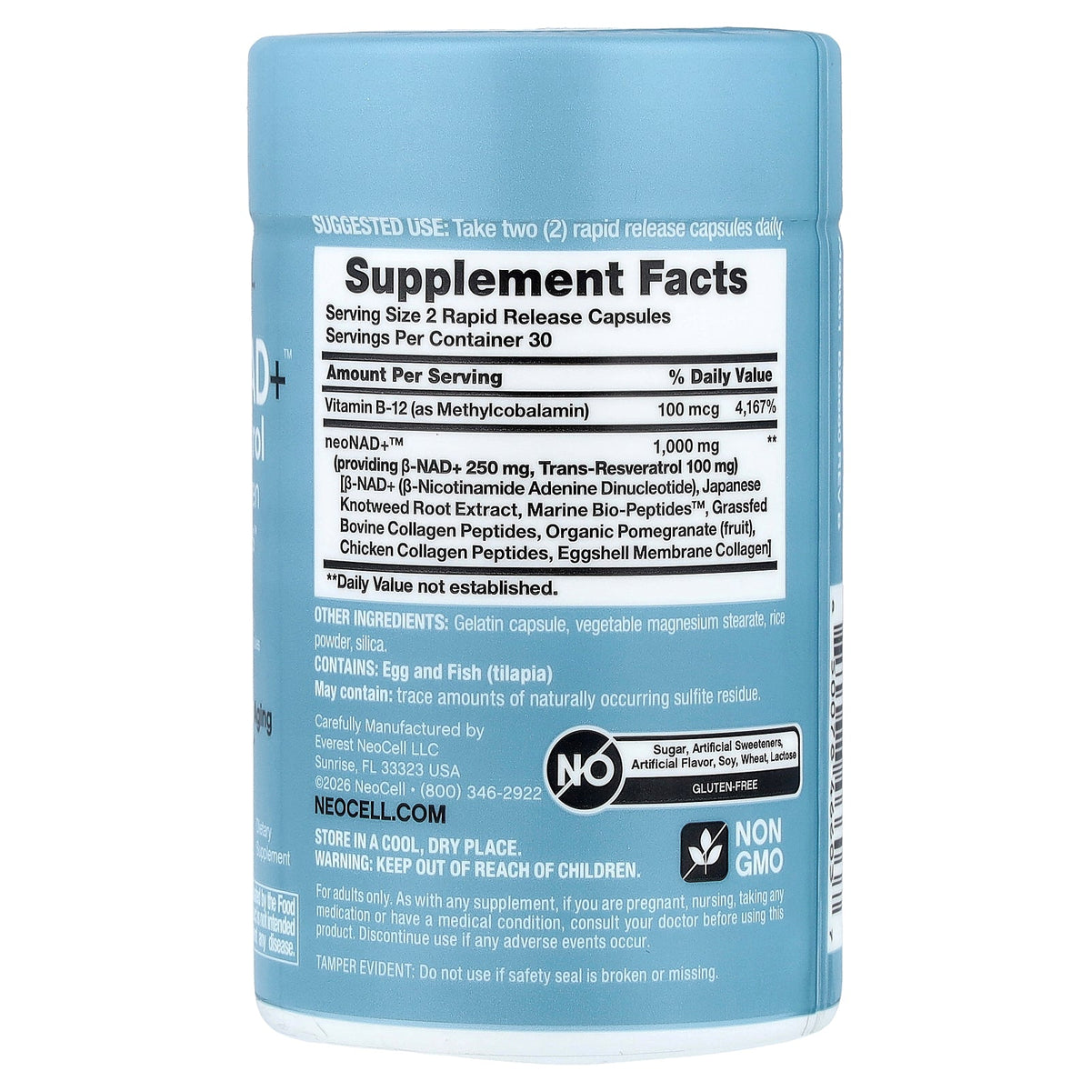NeoCell, neoNad+™ Resveratrol, Multi Collagen Bio-Peptides™, 60 Rapid Release Capsules
