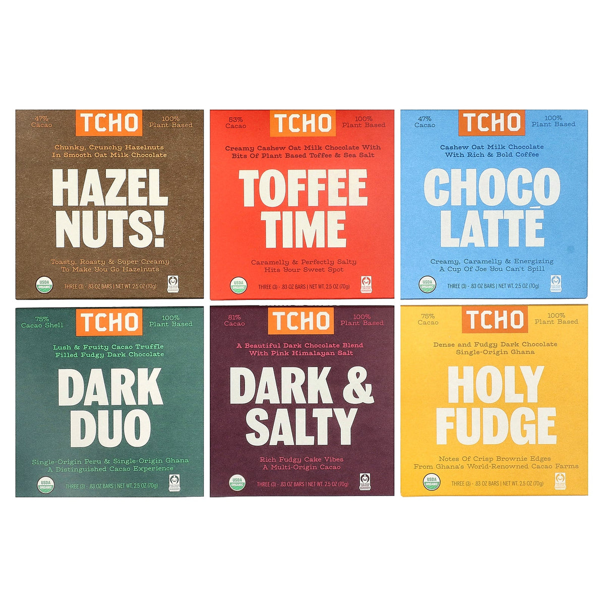 TCHO, Dark and Oat Milk Chocolate Gift Box, 18 Bars, 0.83 oz Each