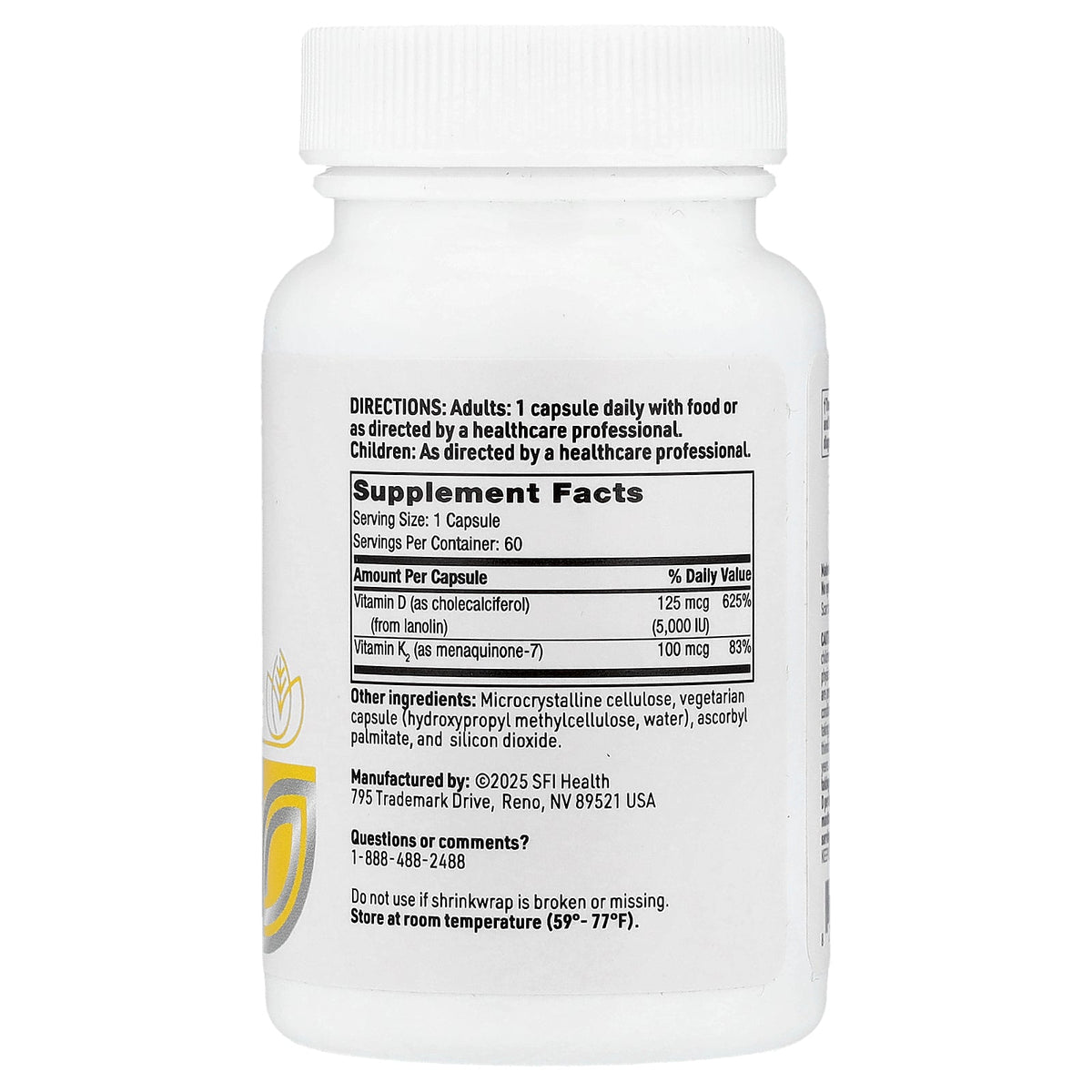 SFI Health, Vitamin D Plus K, 60 Capsules