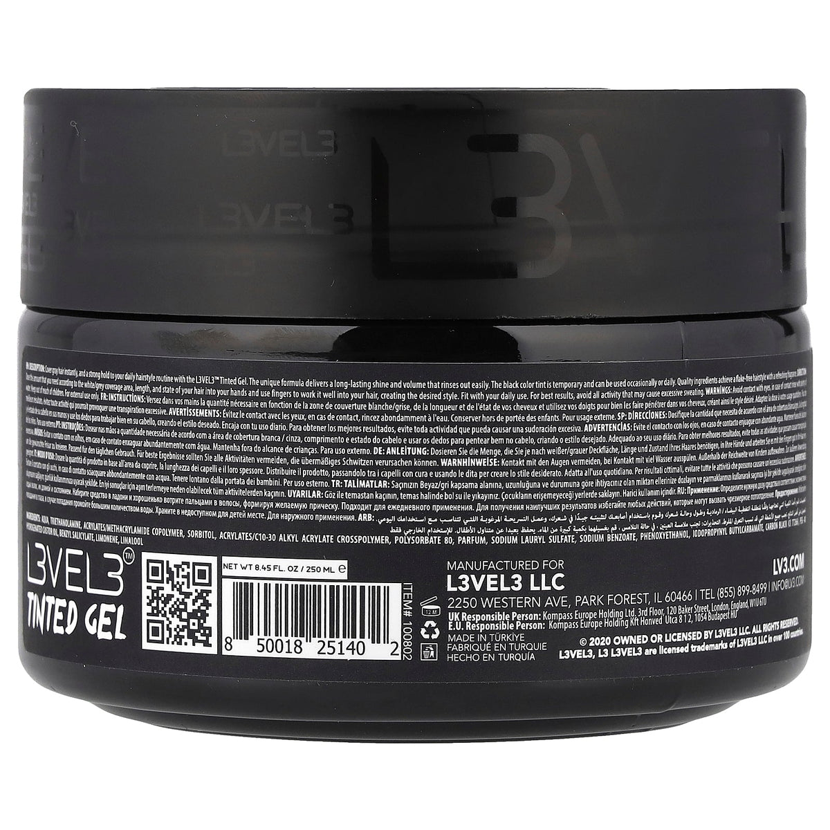 Level 3, Tinted Gel, Black , 8.45 fl oz (250 ml)