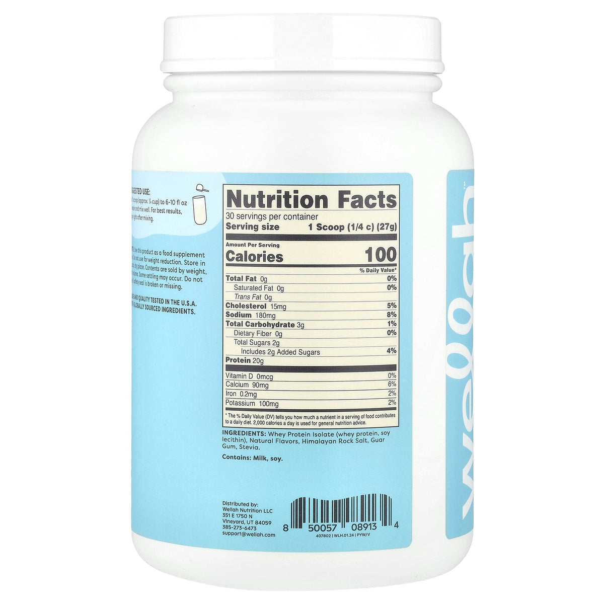 Wellah, Protein Your Whey, Whey Protein Isolate, Vanilla, 1.8 lb (816 g)