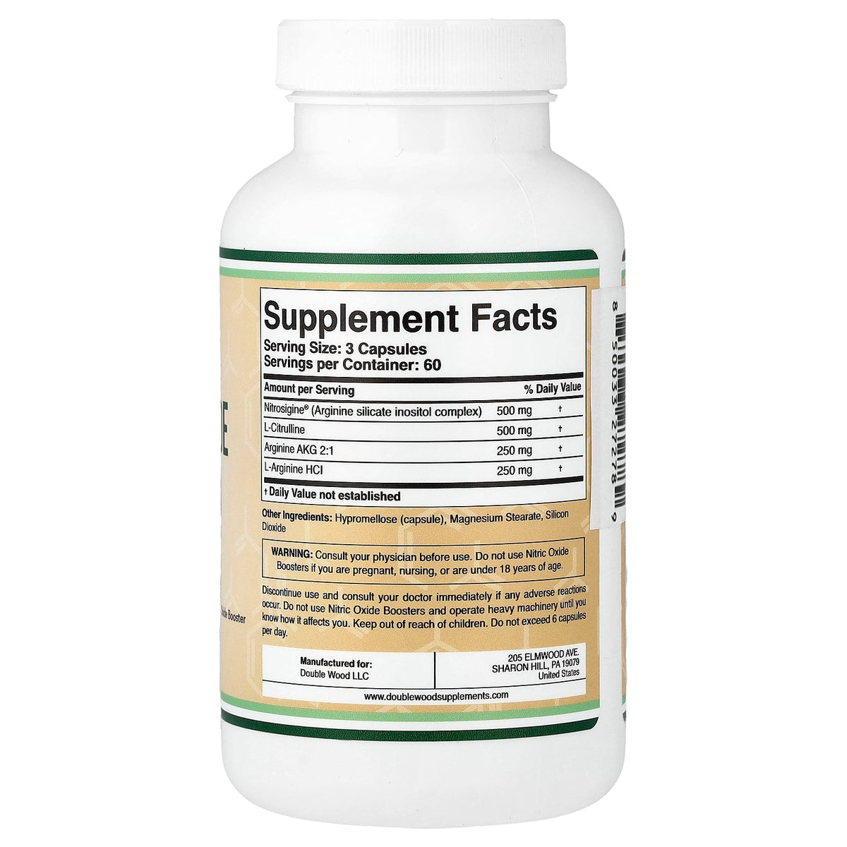 Double Wood Supplements, Nitric Oxide Booster, 180 Capsules