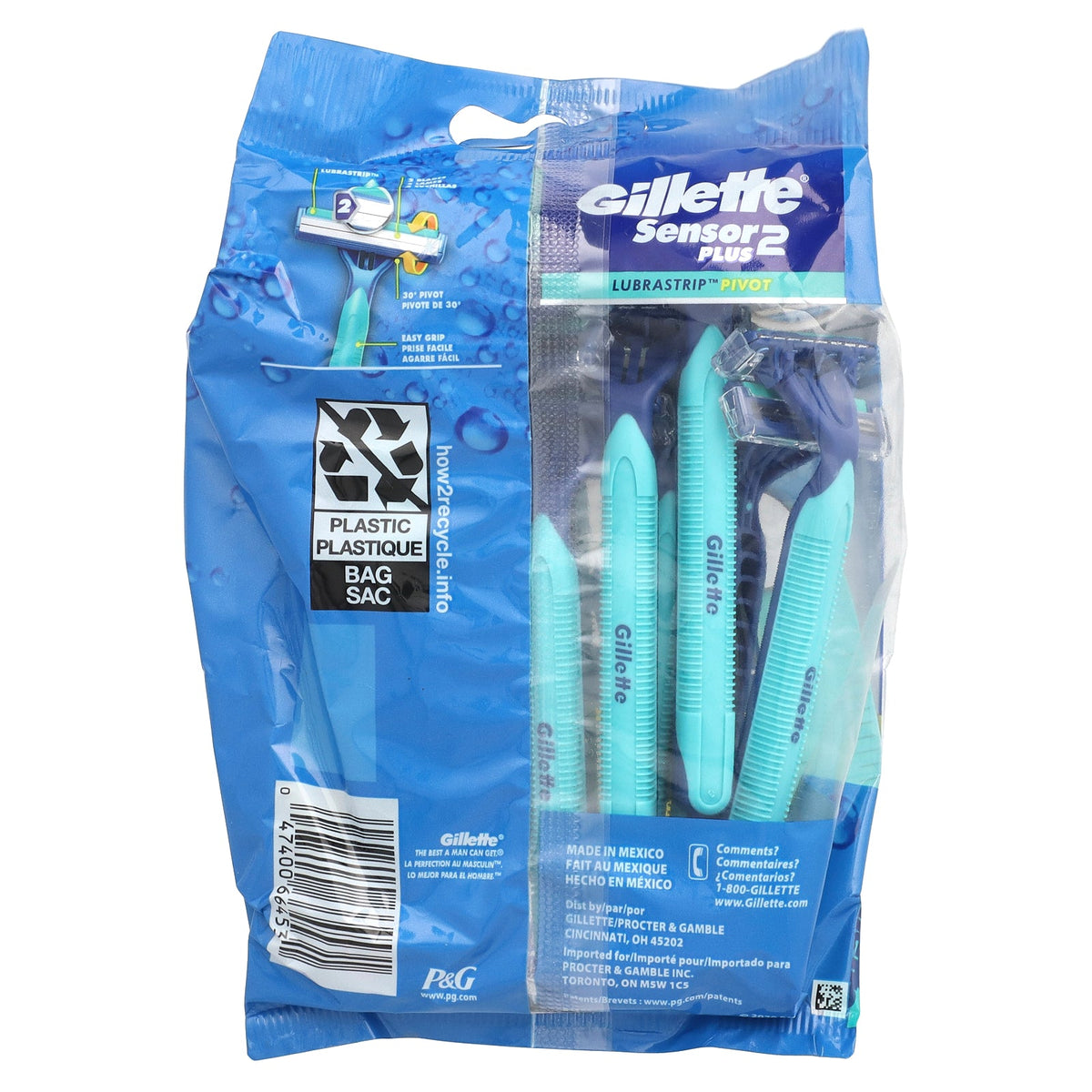 Gillette, Sensor 2 Plus, Pivoting Head Disposable Razors, 10 Razors