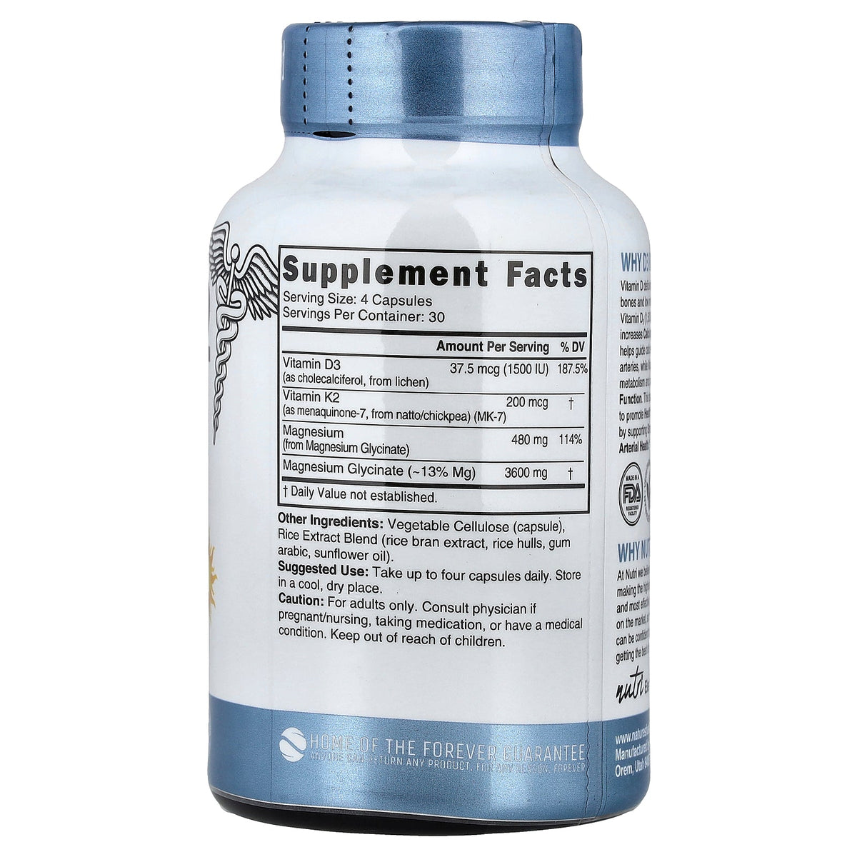 Nutri, Vitamin D3 & K2, Magnesium Glycinate, 120 Vegan Capsules
