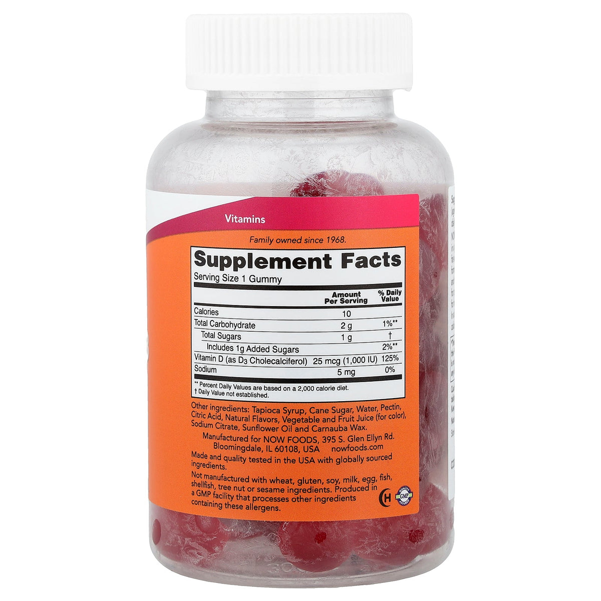 NOW Foods, Vitamin D3 Gummies, Strawberry, 25 mcg (1,000 IU), 90 Gummies