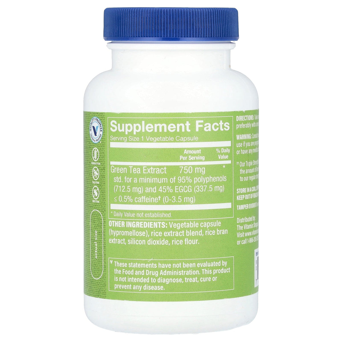 The Vitamin Shoppe, Green Tea Extract, Triple Strength, Decaffeinated, 100 Vegetable Capsules (750 mg per Capsule)