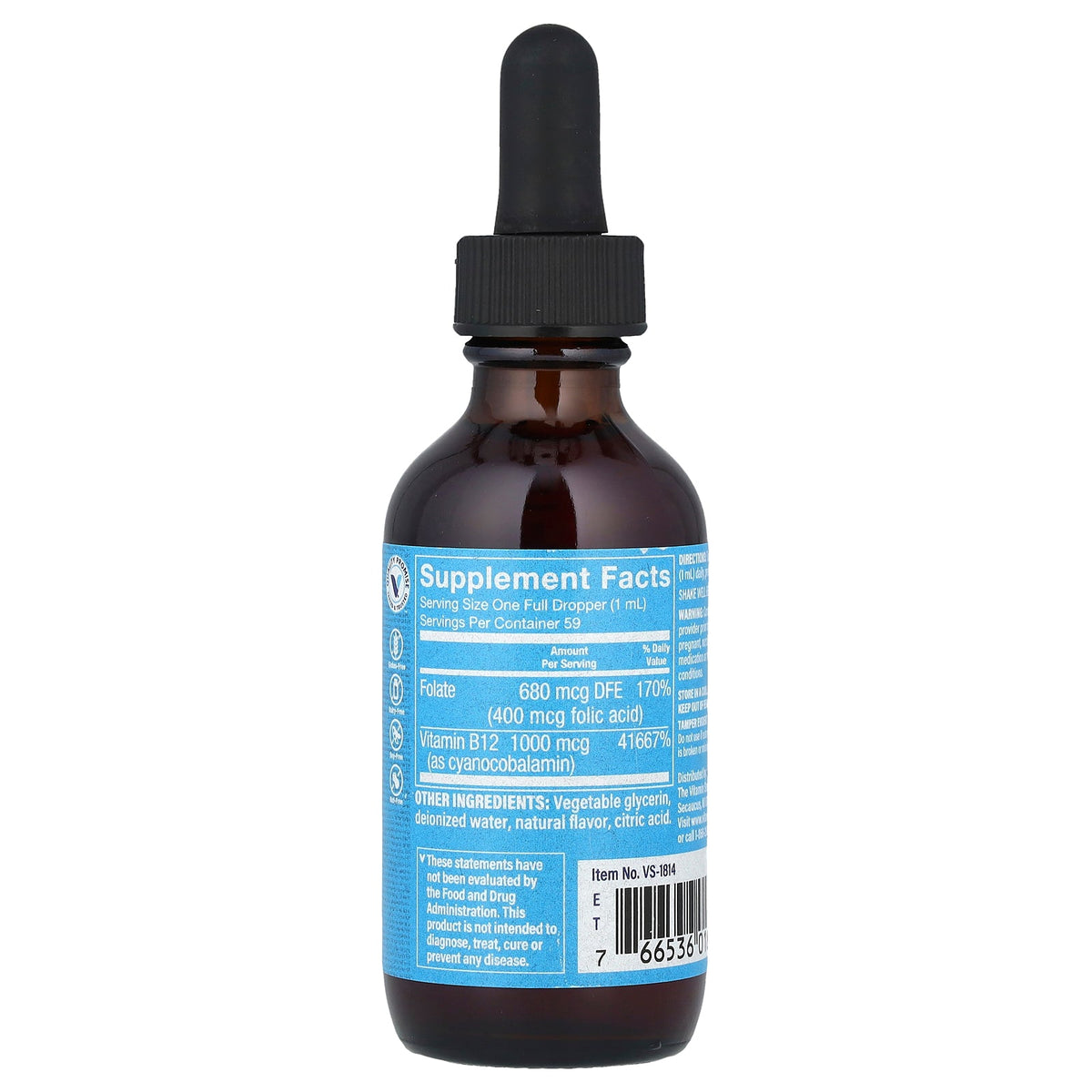 The Vitamin Shoppe, Vitamin B12 with Folic Acid, Raspberry, 2 fl oz (59 ml)