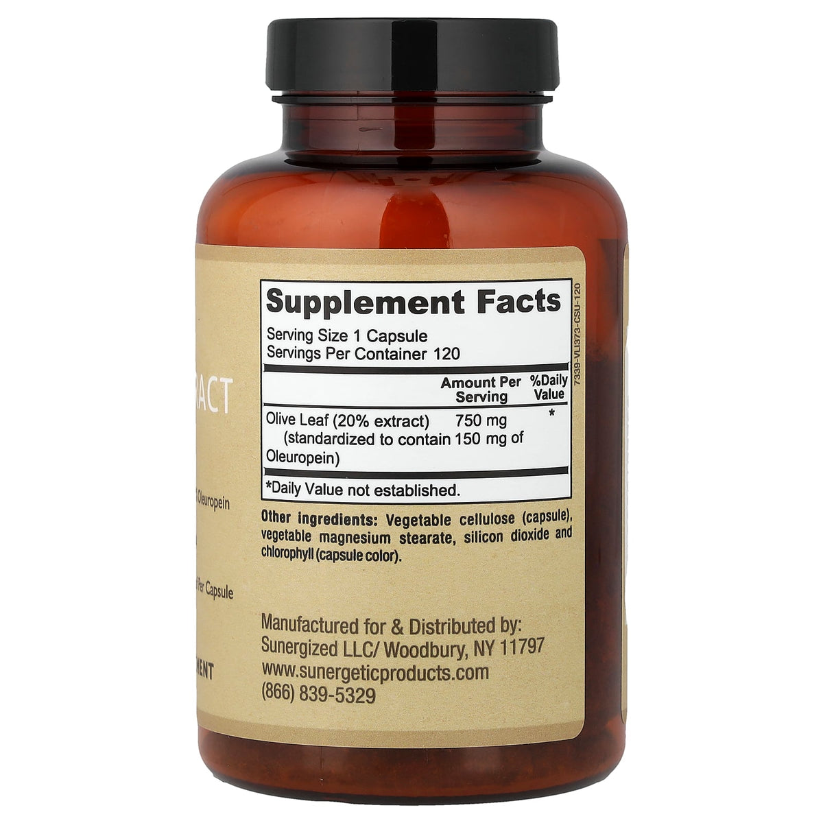 Sunergetic, Olive Leaf Extract, 750 mg, 120 Capsules