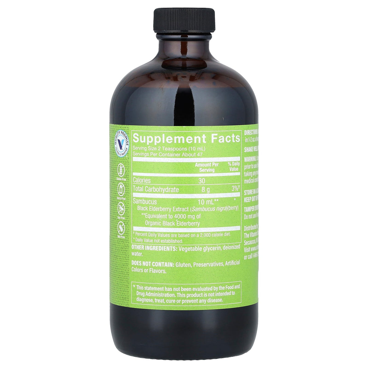 The Vitamin Shoppe, Sambucus Black Elderberry, Alcohol Free, 16 fl oz (473 ml)