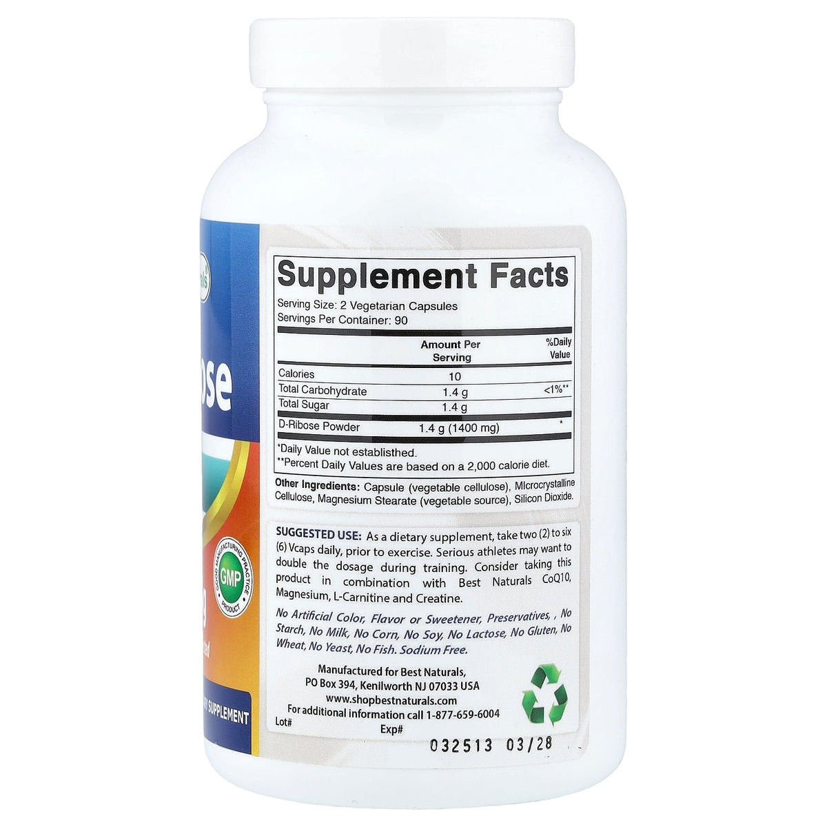 Best Naturals, D-Ribose, 700 mg, 180 Vegetarian Capsules
