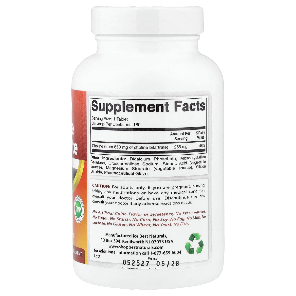 Best Naturals, Choline Bitartrate, 650 mg, 180 Tablets