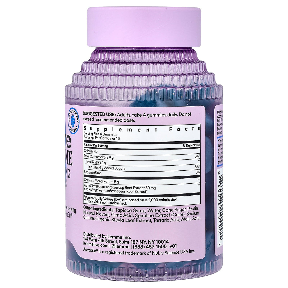 Lemme, Creatine, Body Toning Gummies, Blue Raspberry, 60 Gummies