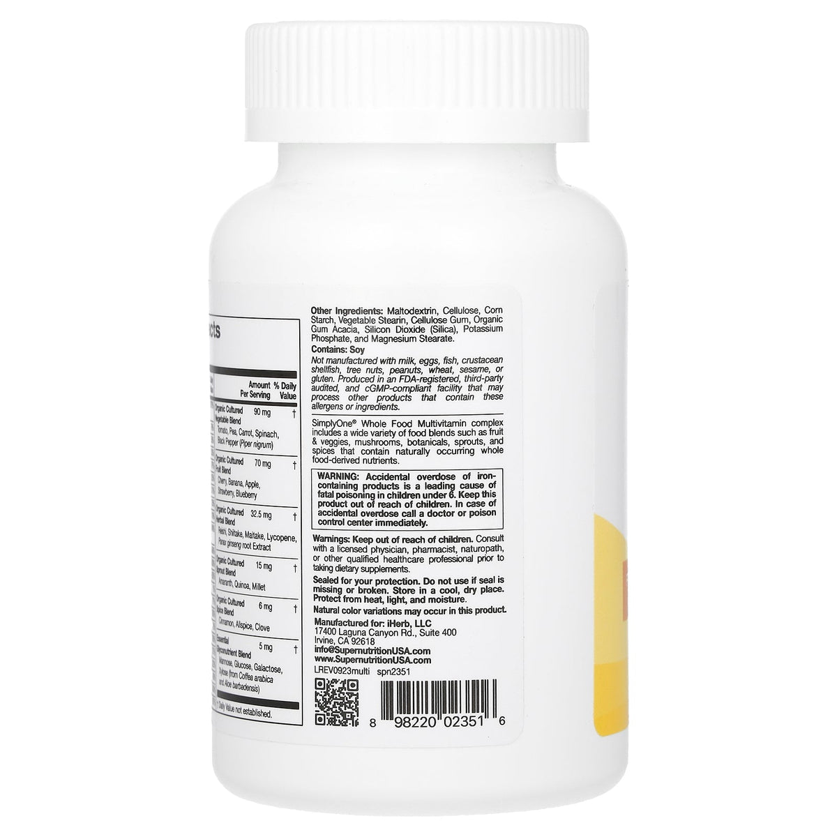 Super Nutrition, SimplyOne®, Whole Food Multivitamin with Vitamin A, C, Minerals, and Enzymes, 90 Tablets