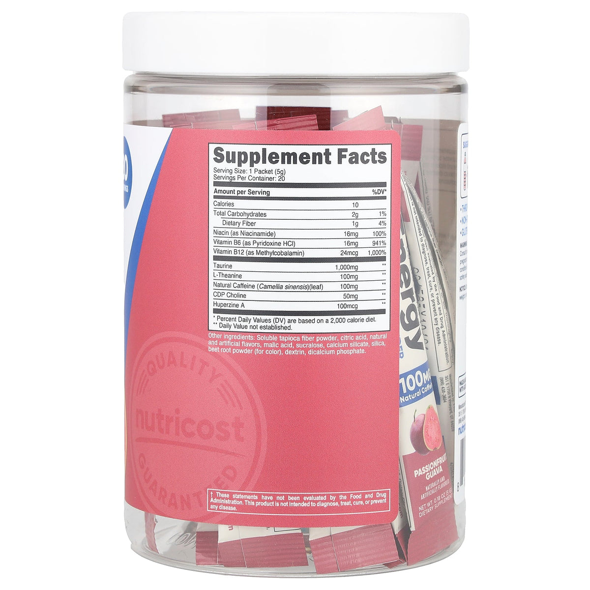 Nutricost, Energy, Clean Energy Powder, Passionfruit Guava, 20 Stick Packs, 0.18 oz (5 g) Each