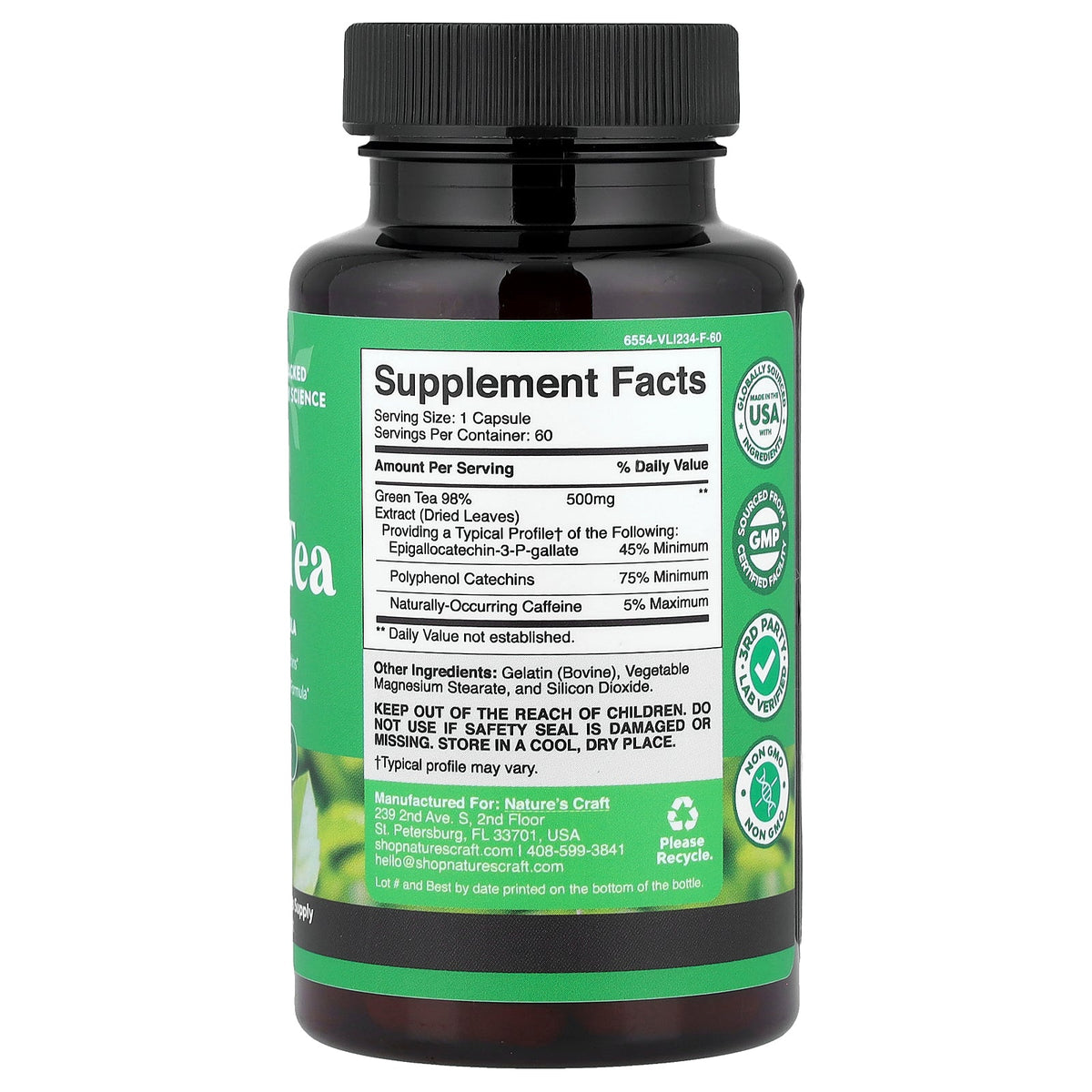 Nature's Craft, Green Tea, 60 Capsules (500 mg per Capsule)