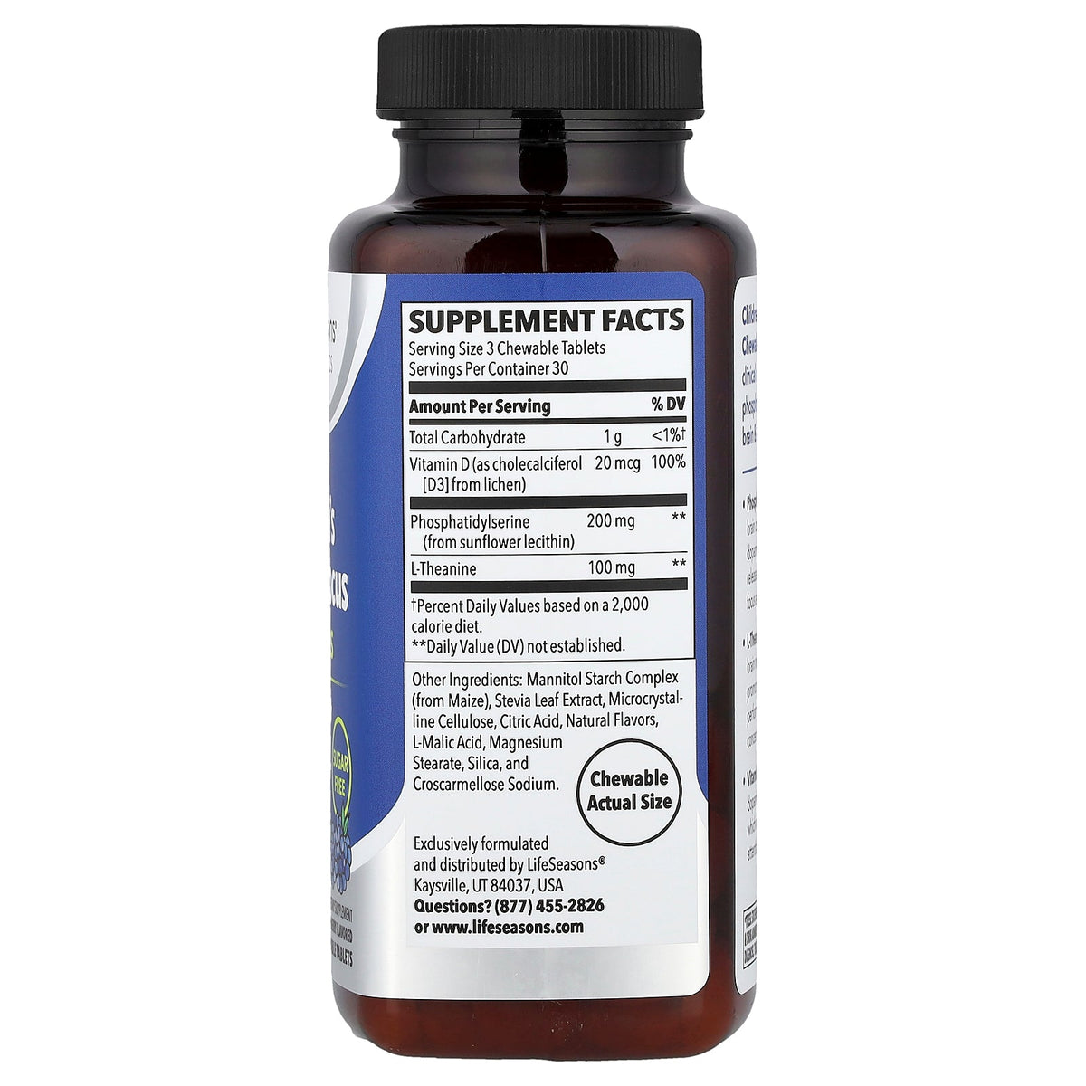LifeSeasons, Children's Calm + Focus Chewables, Blue Raspberry, 90 Chewable Tablets