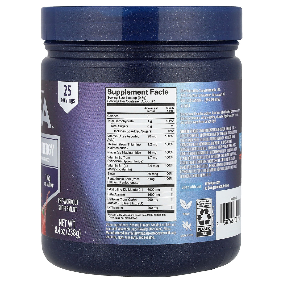 Vega, Pre-Workout Energy, Fruit Punch, 8.4 oz (238 g)