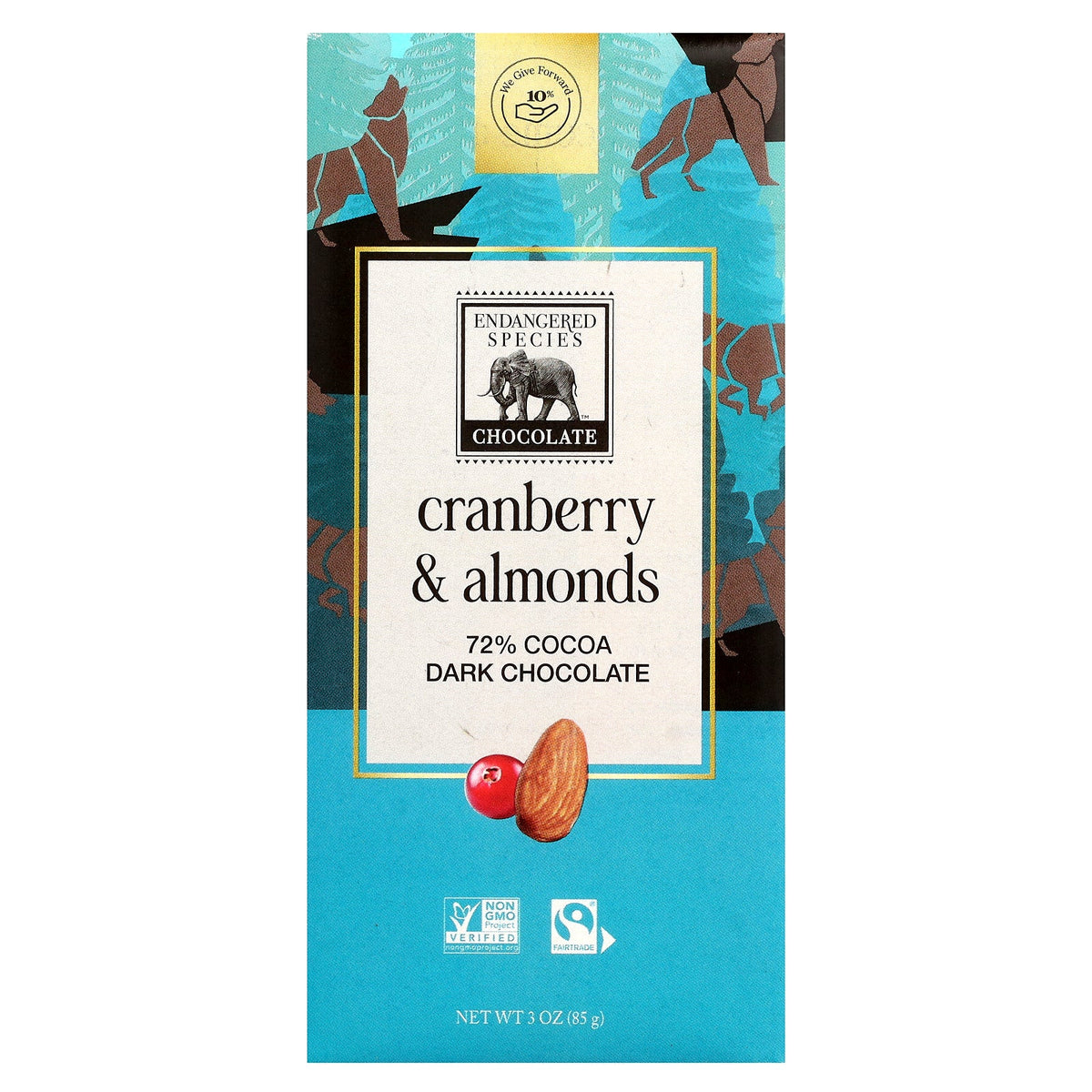 Endangered Species Chocolate, Cranberry & Almonds Dark Chocolate, 72% Cocoa, 3 oz (85 g)