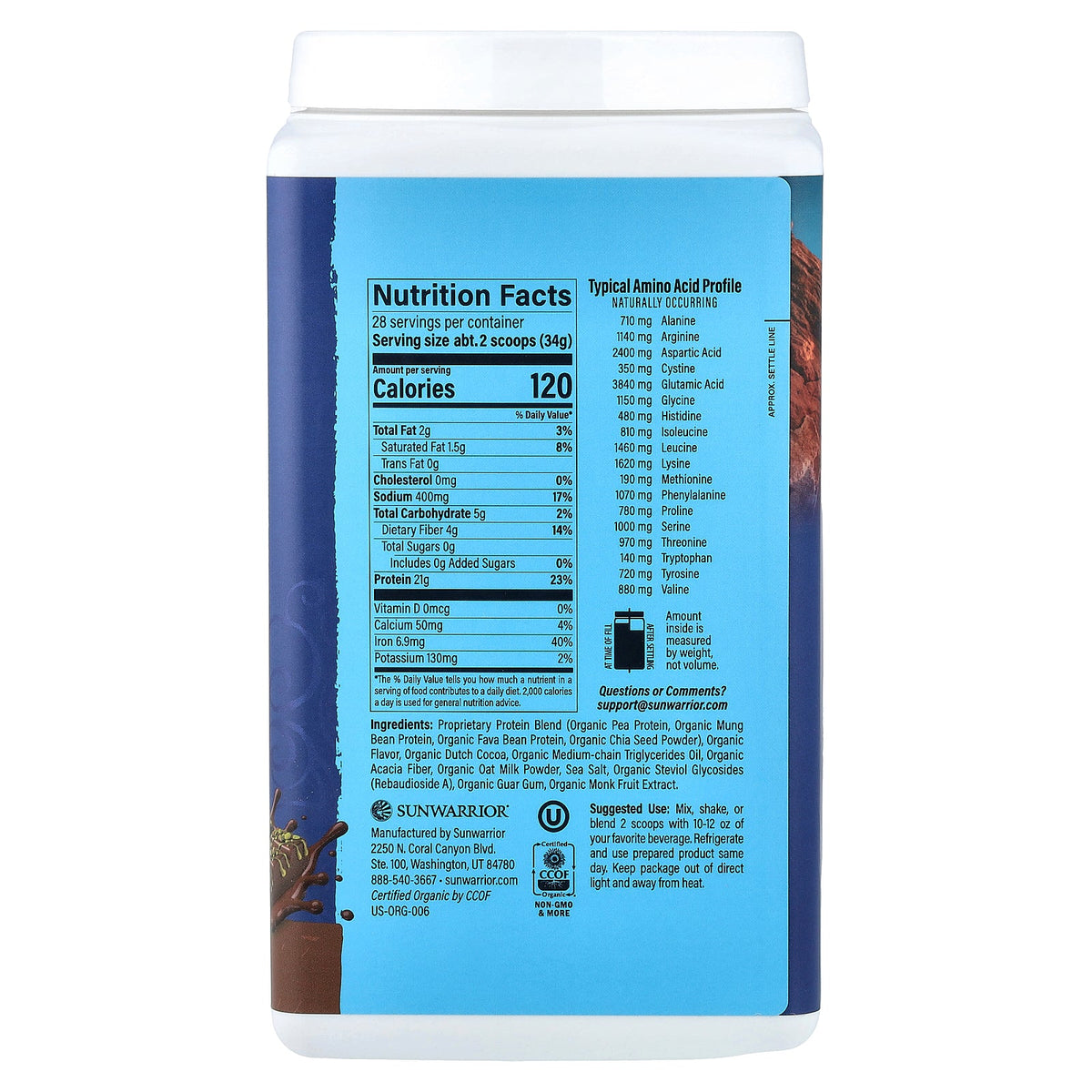 Sunwarrior, Plant Based Organic Protein, Dubai Chocolate, 2.1 lb (956.4 g)