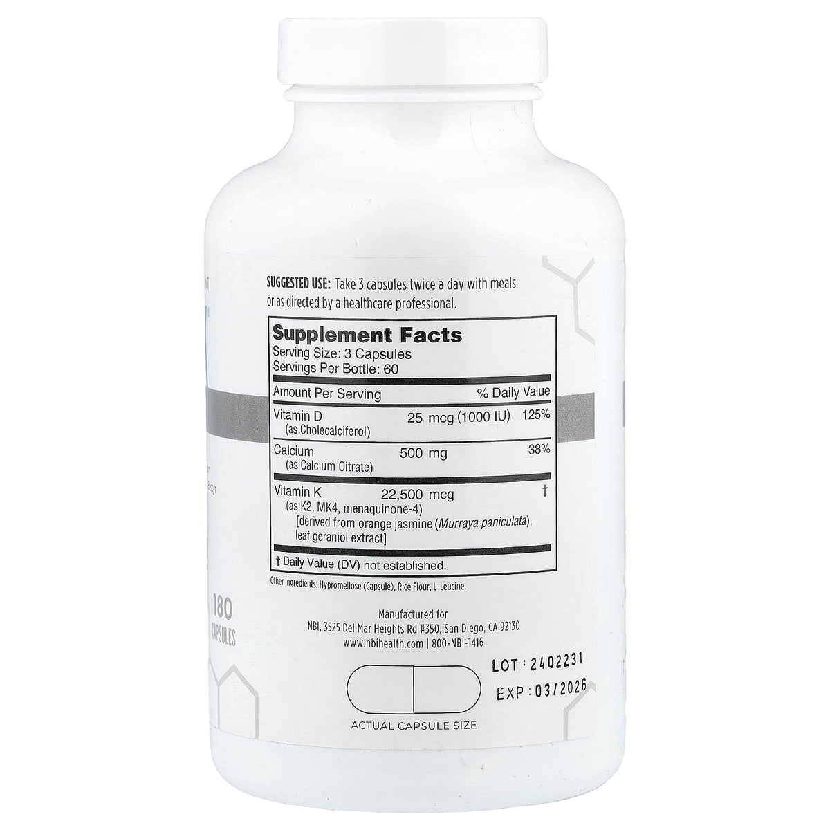 NBI, Osteo-K®, 180 Capsules