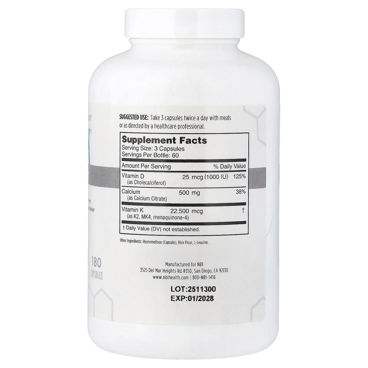 NBI, Osteo-K®, Bone Support, 180 Capsules