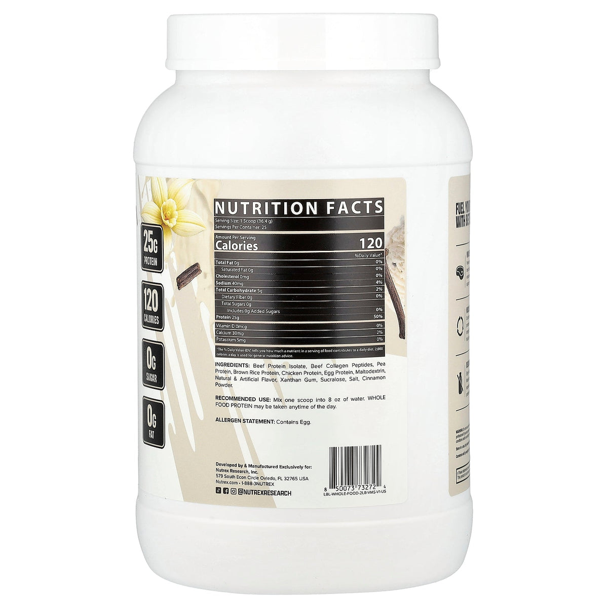 Nutrex Research, Whole Food Protein, Vanilla Milkshake, 2 lb (910 g)