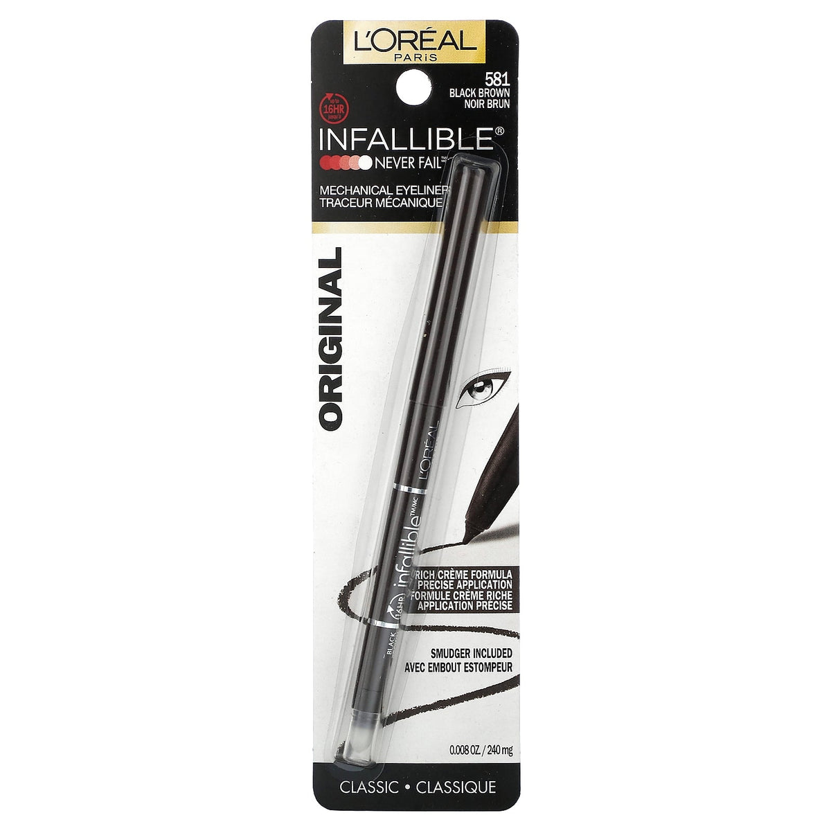 L'Oréal, Infallible, Never Fail™, Mechanical Eyeliner, Original, 581 Black Brown, 0.008 oz (240 mg)