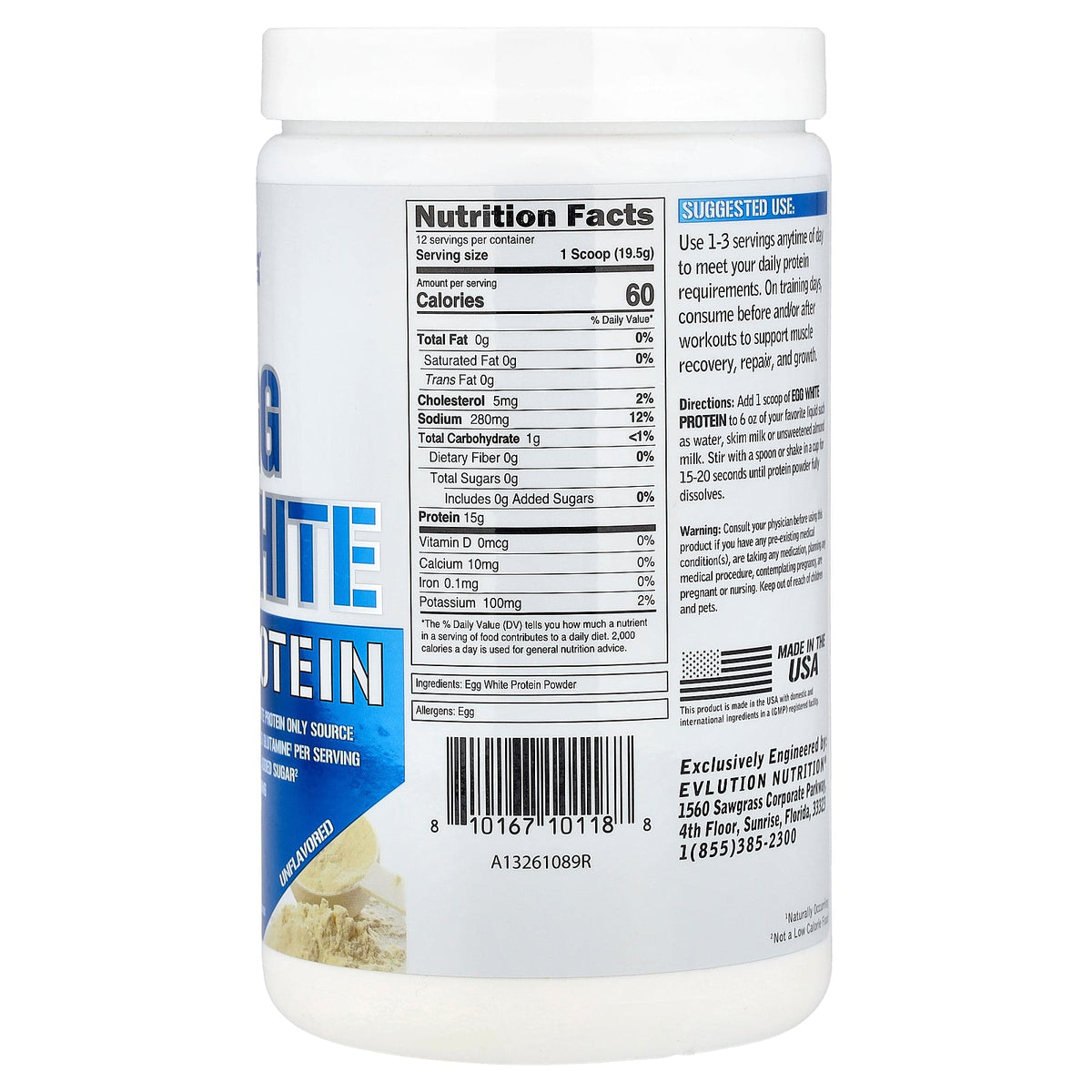 EVLution Nutrition, Egg White Protein, Unflavored, 0.5 lb (234 g)