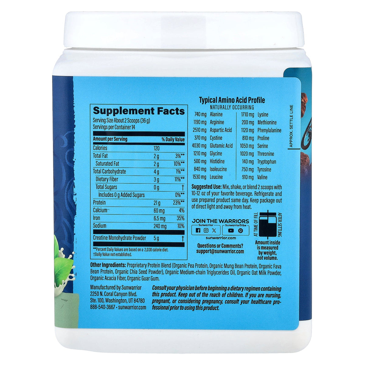 Sunwarrior, Protein + Creatine, Unflavored, 1.11 lb (504 g)