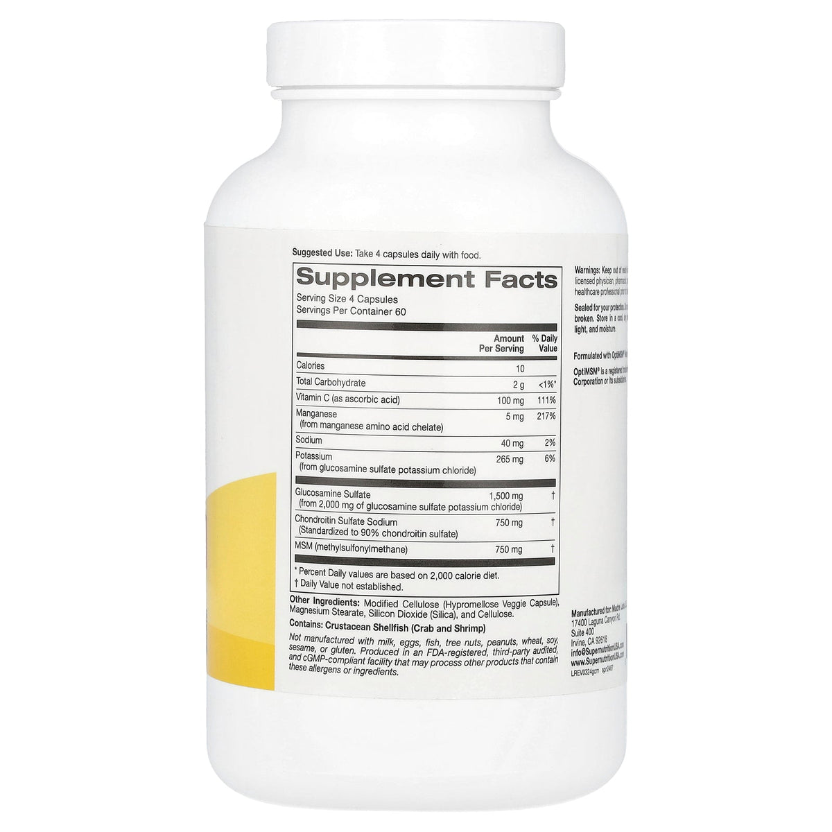 Super Nutrition, Glucosamine, Chondroitin, & MSM with Potassium and Vitamin C, 240 Veggie Capsules