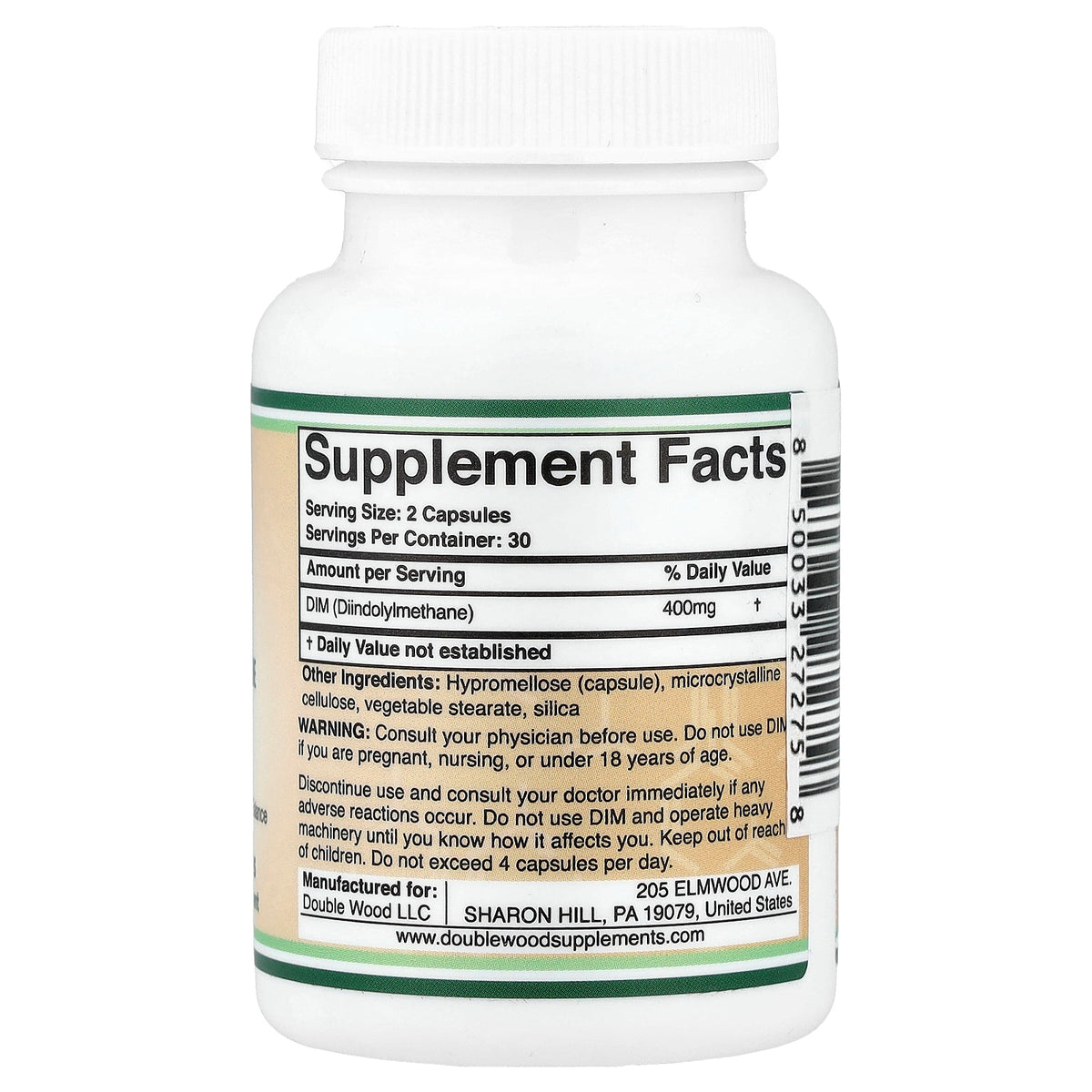 Double Wood Supplements, DIM, 60 Capsules (200 mg per Capsule)