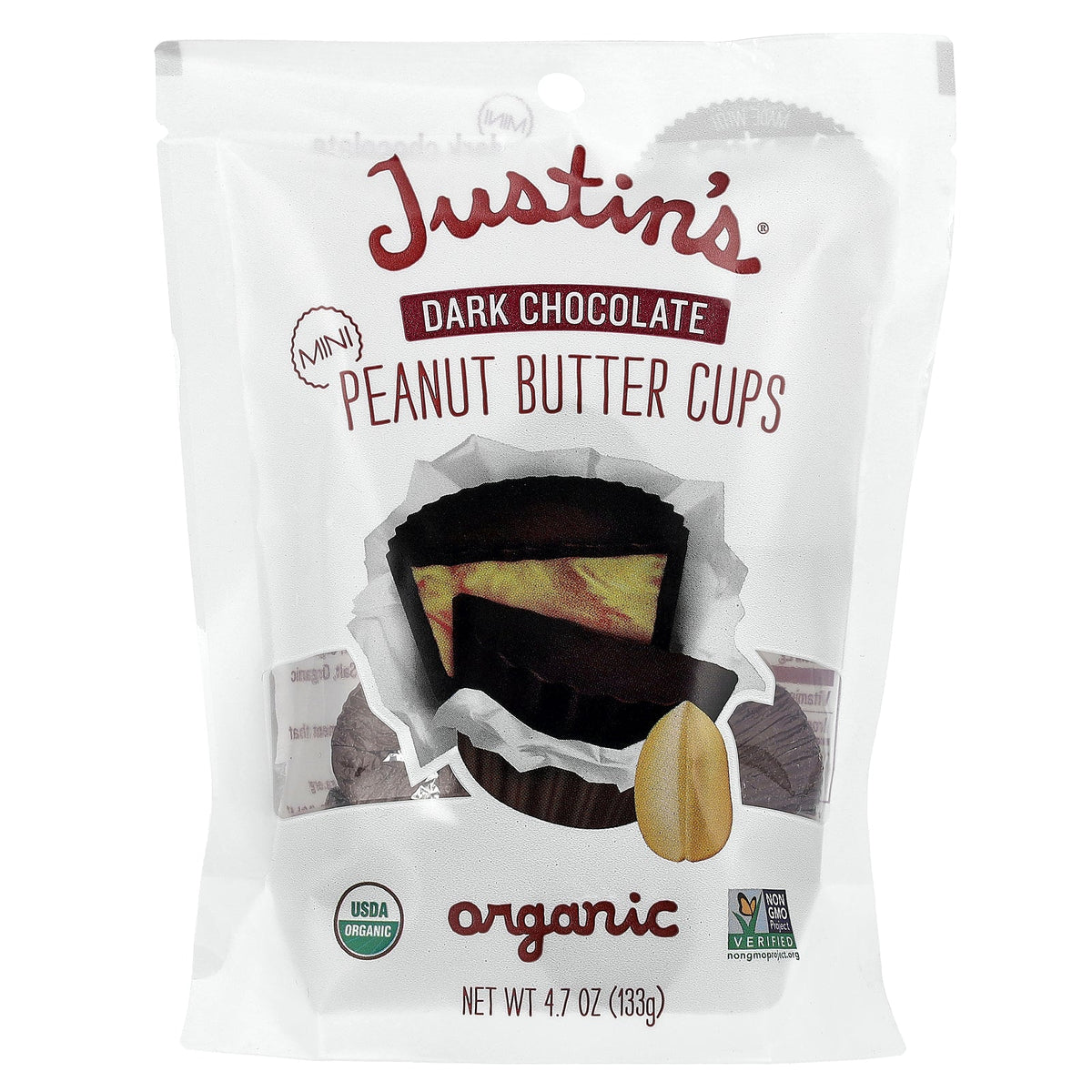 Justin's Nut Butter, Organic Mini Peanut Butter Cups, Dark Chocolate, 4.7 oz (133 g)