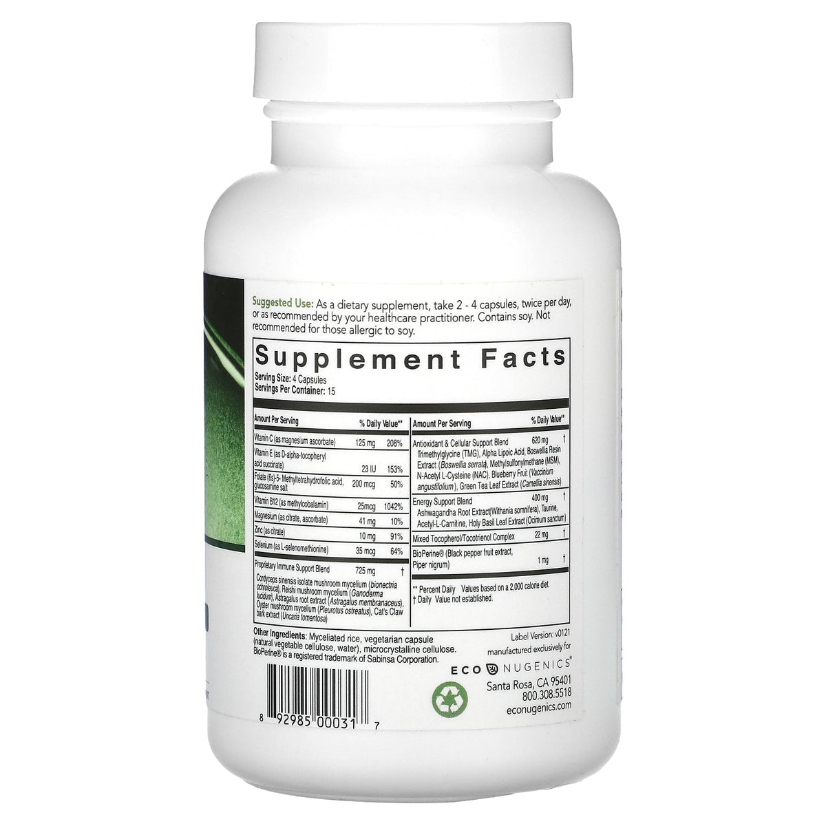 Econugenics, Cellular Shield, Radiation + EMF Defense, 60 Vegetarian Capsules