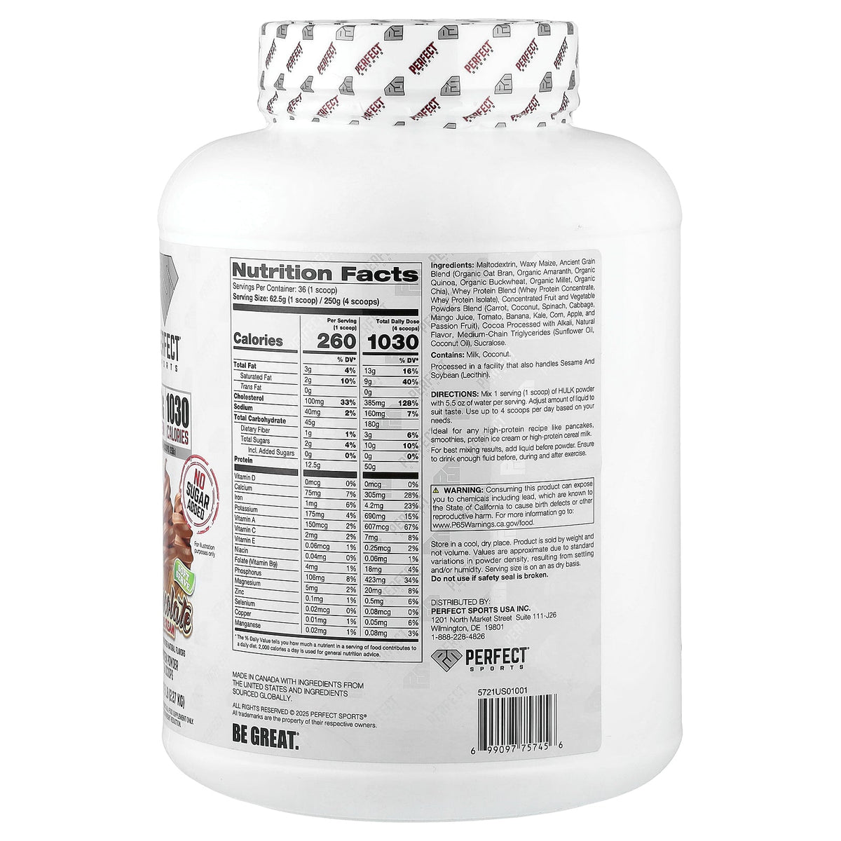 PERFECT Sports, Hulk Clean Mass Gainer, Chocolate Ice Cream, 5 lb (2.27 kg)