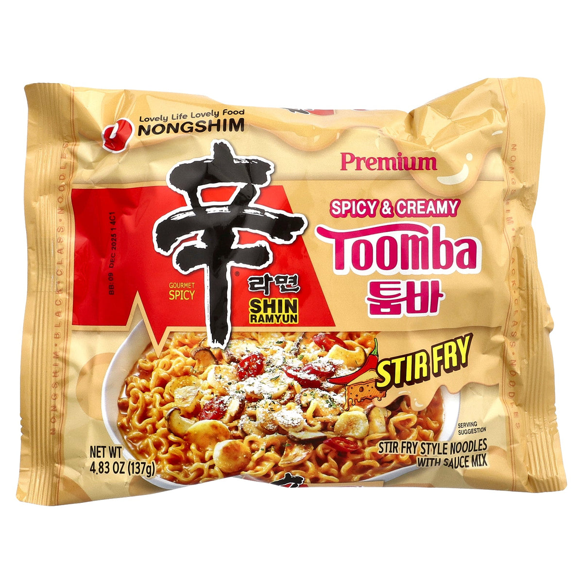 Nongshim, Premium Shin Ramyun, Toomba, Spicy & Creamy, 4 Bags, 4.83 oz (137 g) Each
