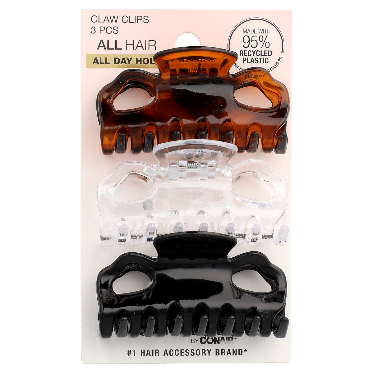 Scunci, Claw Clips, Assorted Colors, 3 Pieces
