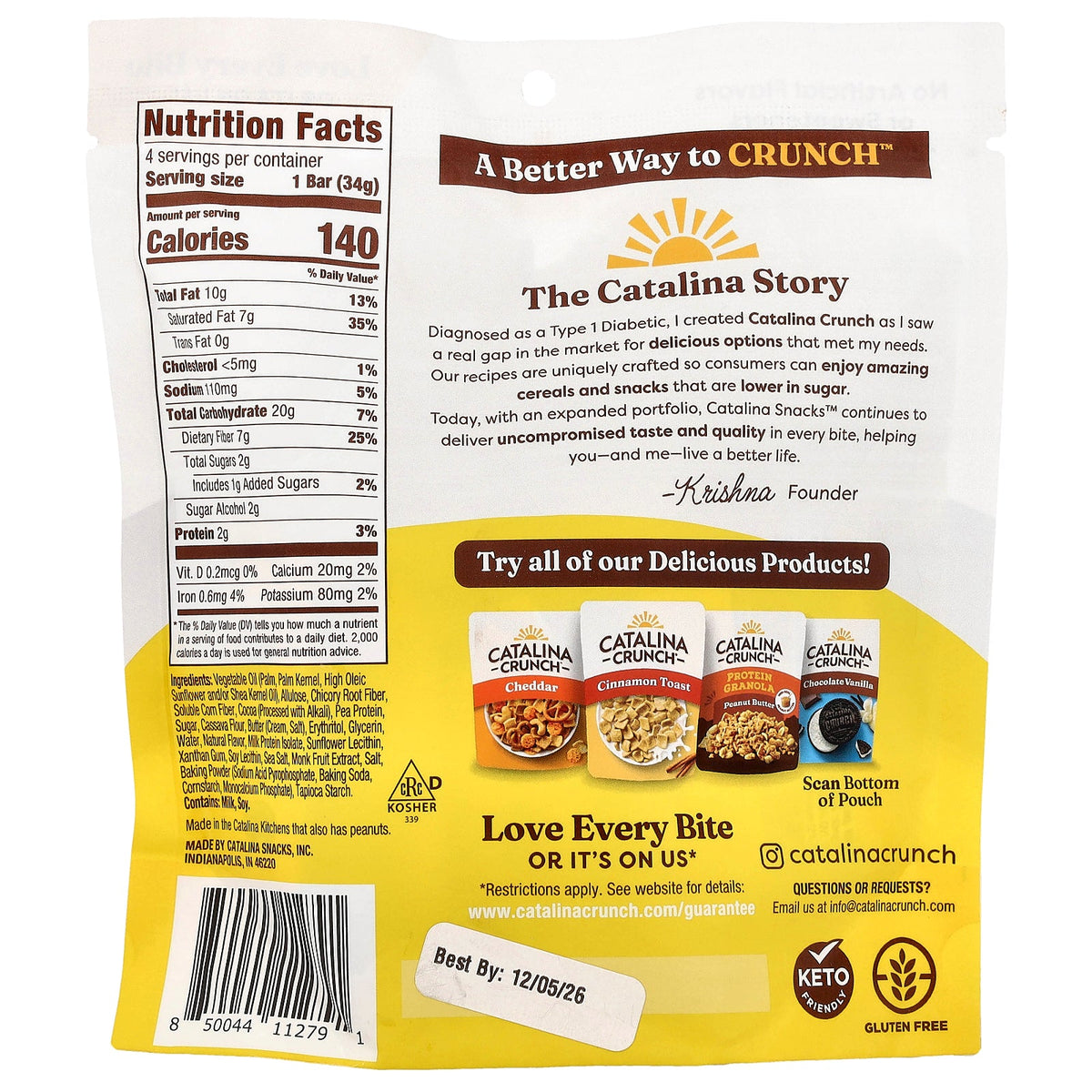 Catalina Crunch, Chocolate Cookie Bar, Sea Salt Caramel, 4 Bars, 1.19 oz (34 g) Each