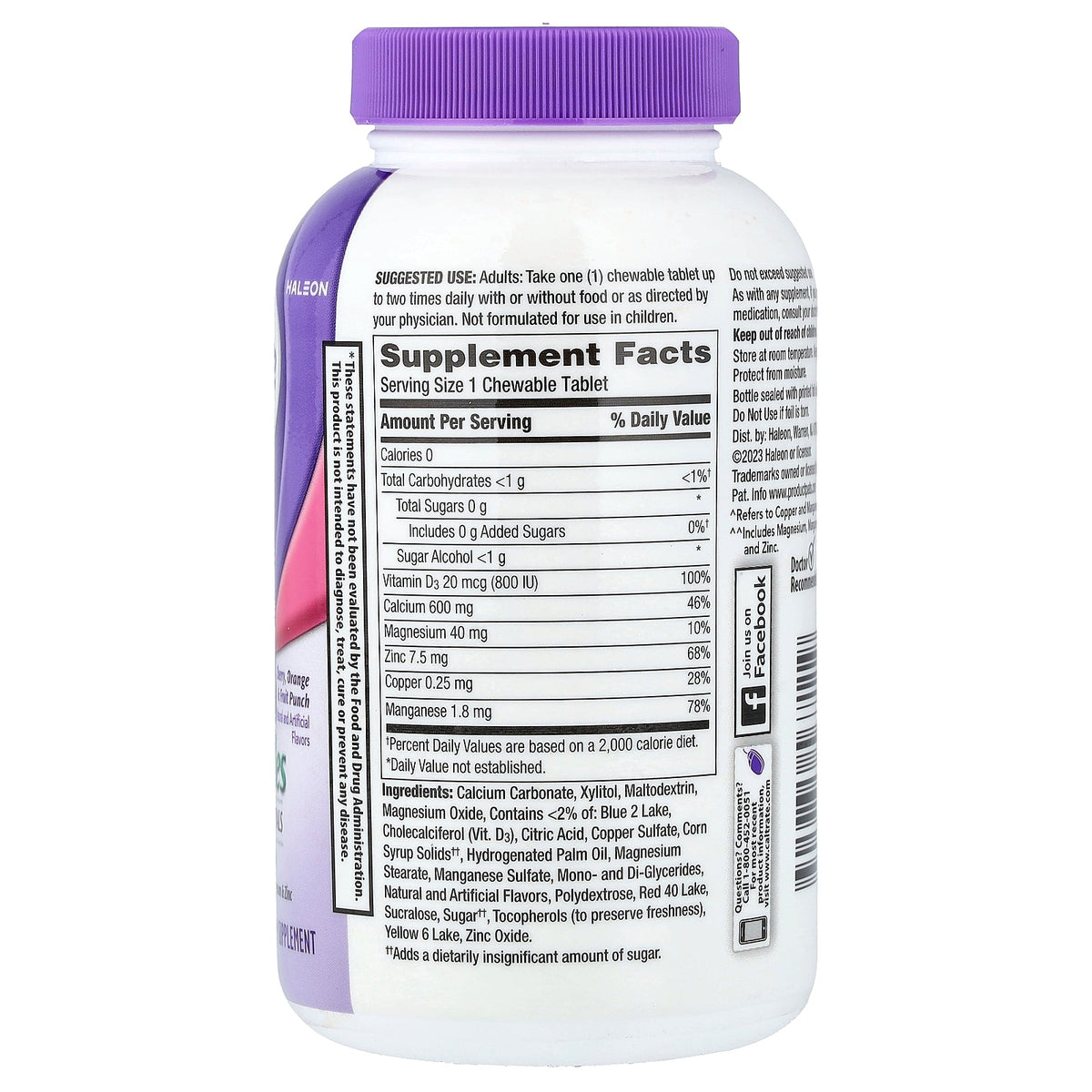 Caltrate, 600+D3 Plus Minerals, Cherry, Orange & Fruit Punch, 90 Chewable Tablets