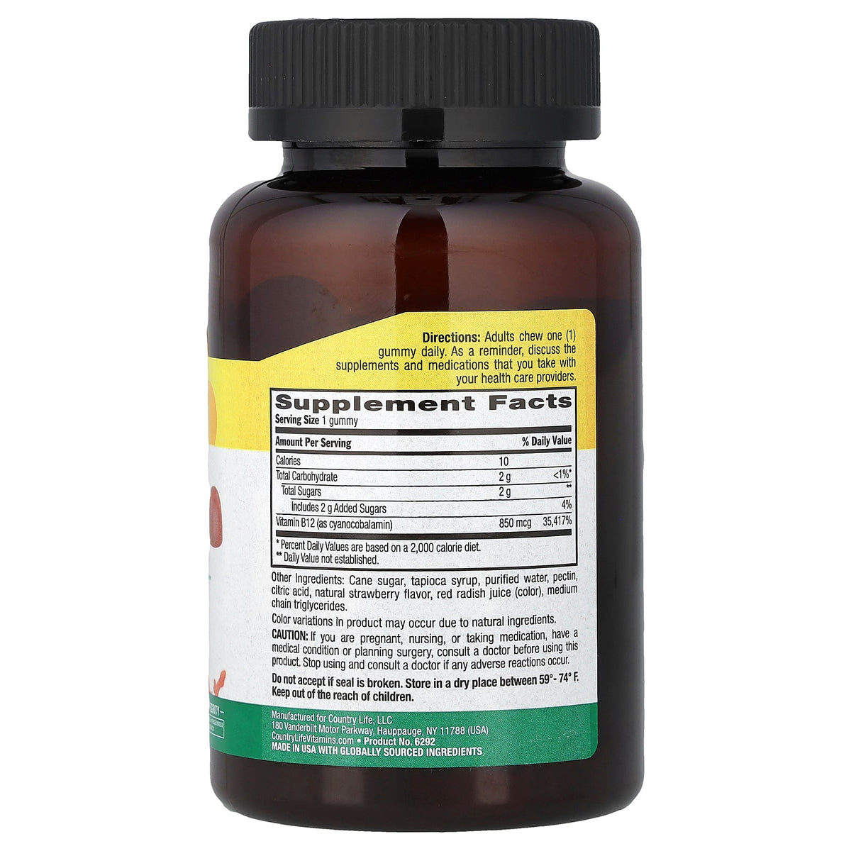 Country Life, B12 Gummies, Strawberry, 850 mcg, 60 Gummies