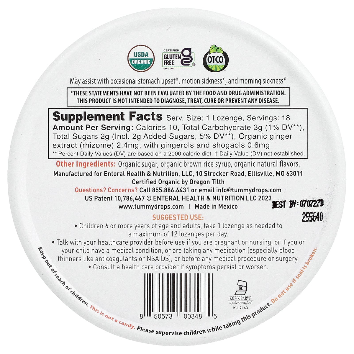 Tummydrops, Double Ginger, Peach, 18 Lozenges
