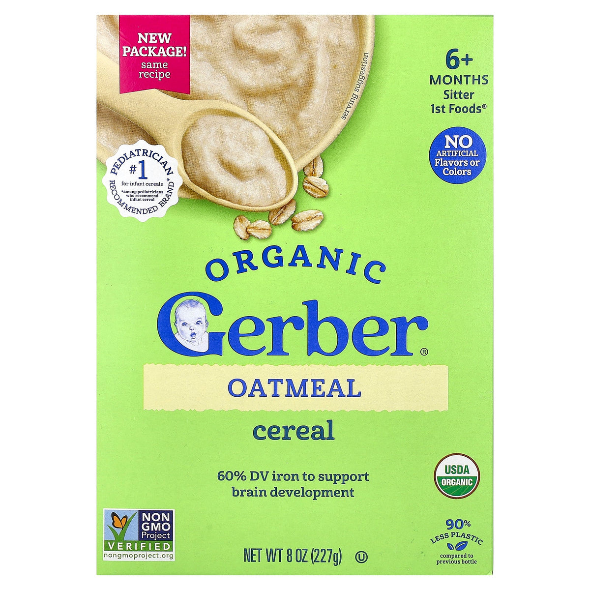Gerber, Organic Oatmeal Cereal, 6+ Months, 8 oz (227 g)