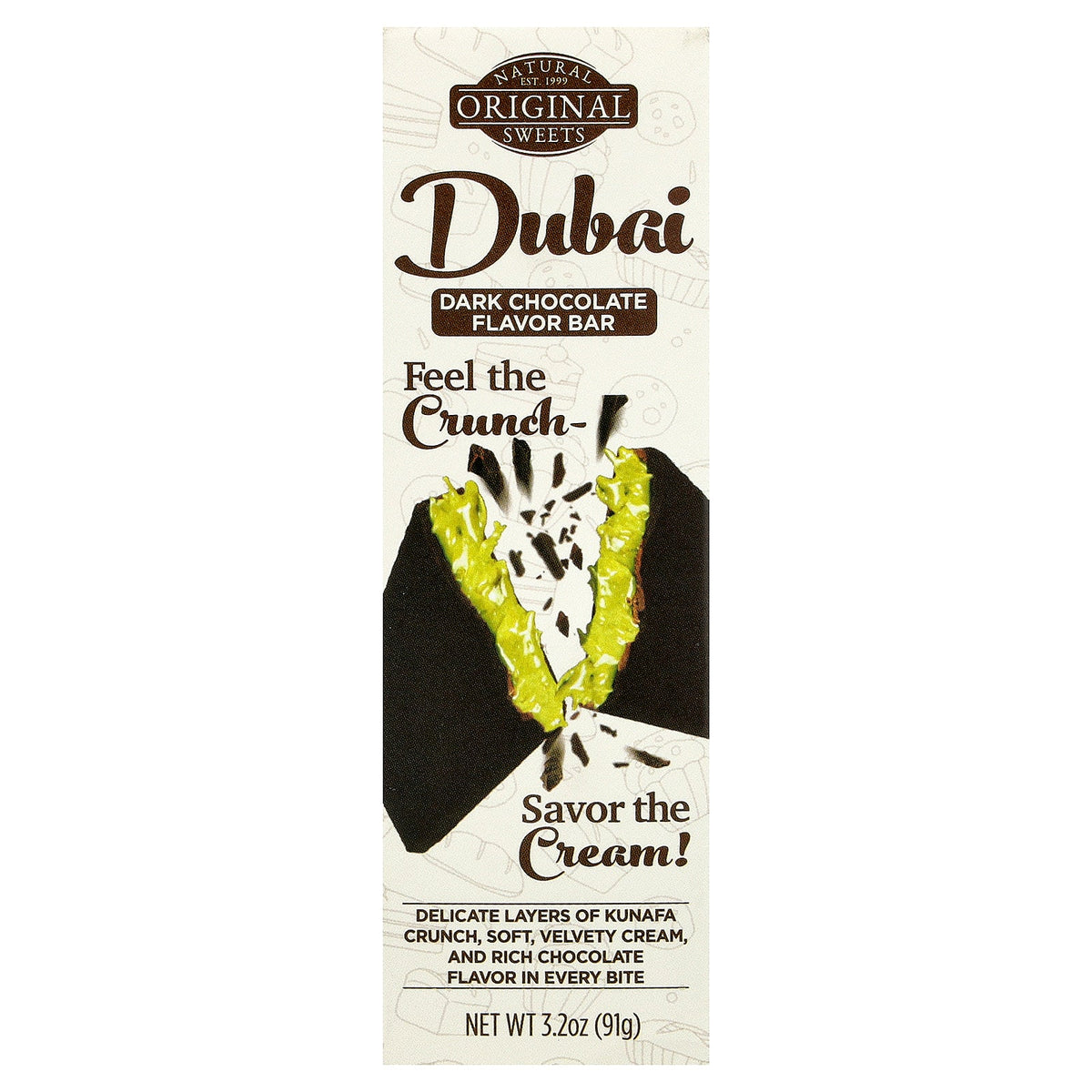 Original Natural Sweets, Dubai Dark Chocolate Bar, 3.2 oz (91 g)