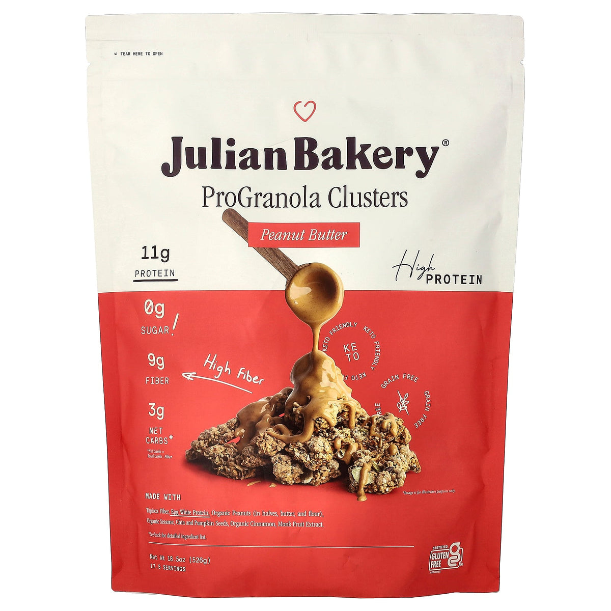 Julian Bakery, ProGranola Clusters, Peanut Butter, 18.5 oz (526 g)
