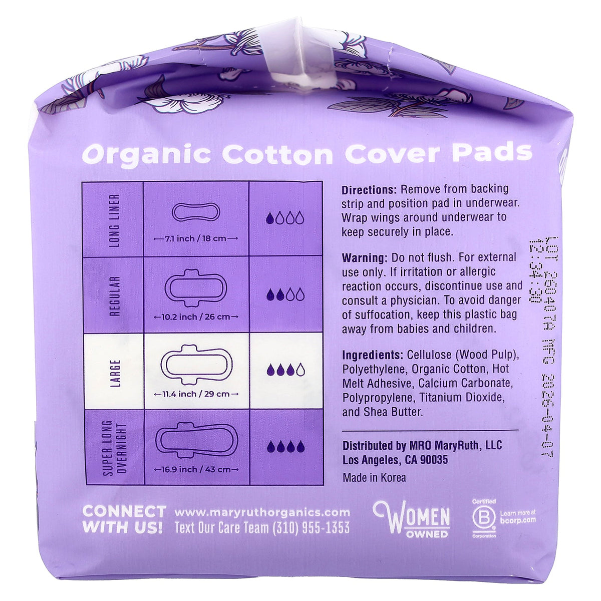 MaryRuth's, Organic Cotton Cover Pads with Wings, Large, Heavy Flow, 20 Pads