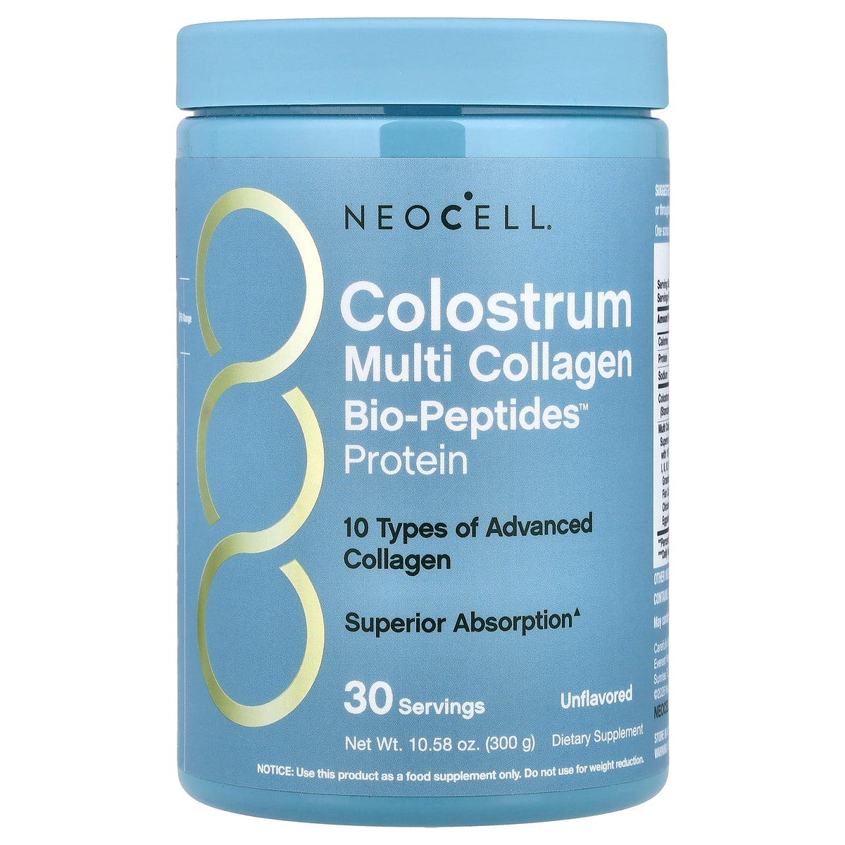 NeoCell, Colostrum Multi Collagen, Bio-Peptides™ Protein, Unflavored, 10.58 oz (300 g)