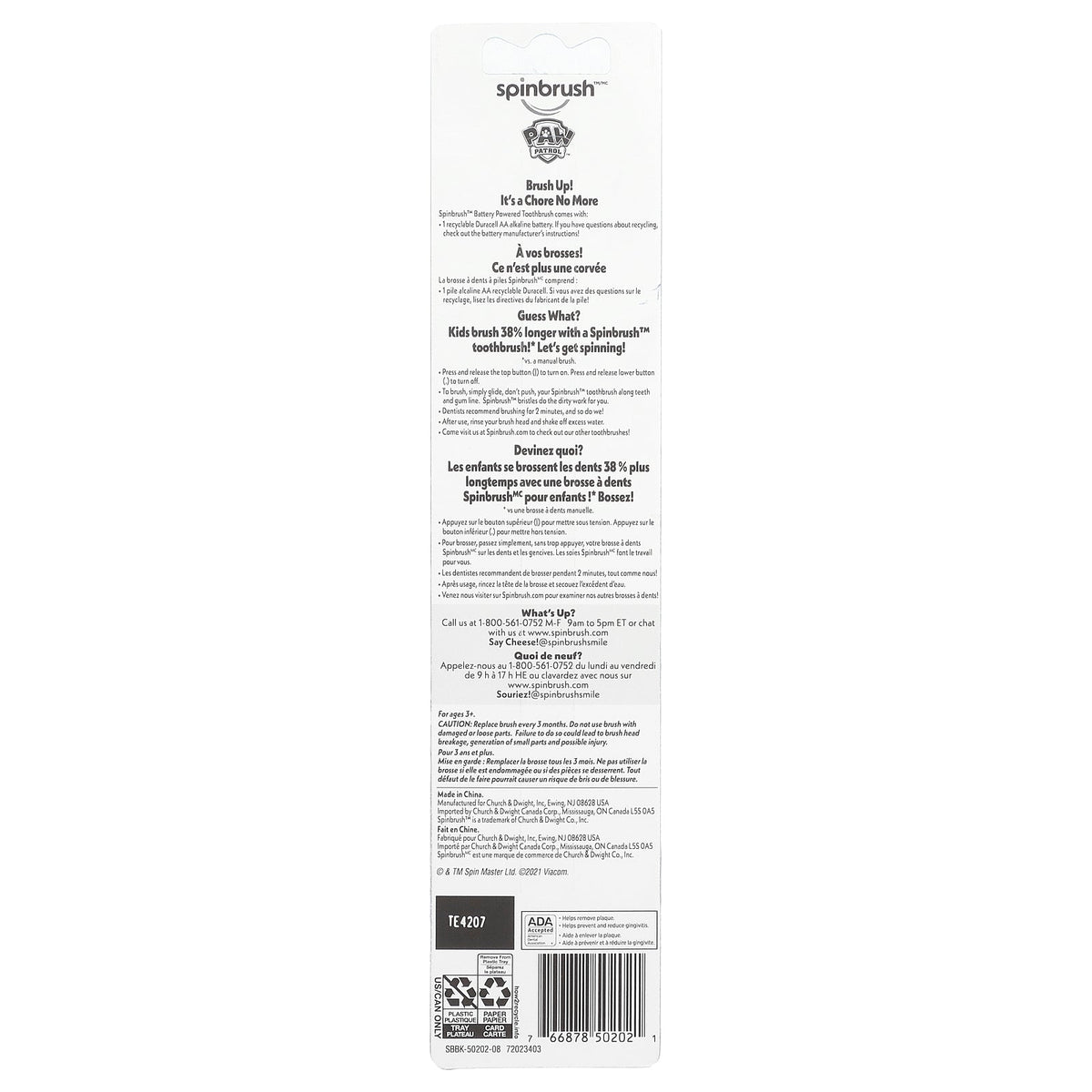 Arm & Hammer, Spinbrush™, Paw Patrol ™, Soft, 1 Battery Powered Toothbrush