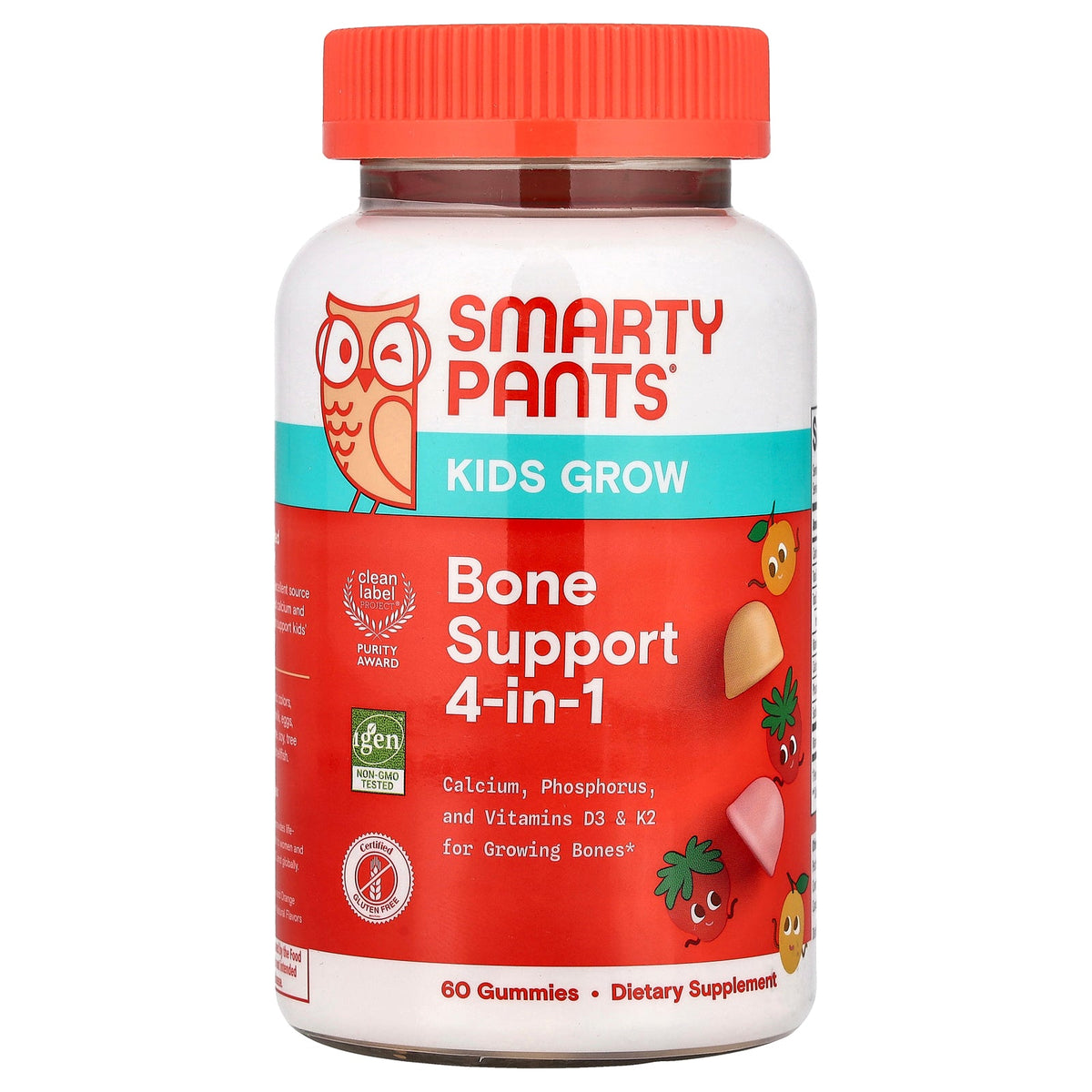 SmartyPants, Kids Grow, Bone Support 4-in-1 Gummies, Strawberry Creme and Orange Mango, 60 Gummies